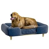 PawHut Hundesofa, Haustiersofa mit Kissen, Hundebett mit Erhöhtem Design, Katzensofa, Hundecouch, Hundesessel mit Holzbeine, Polyester, Dunkelblau, 96 x 66 x 24 cm