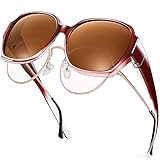 URUMQI Sonnenbrille für Brillenträger Damen Überzieh Sonnenbrille UV400 Schutz Blendschutz Polarisierte Fit over Brille Ultra Leicht Quadratisch Weinrot Rahmen