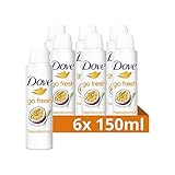 Dove Anti-Transpirant Deo-Spray go fresh Passionsfruchtduft 0% Alkohol Deodorant schützt 48h vor Körpergeruch und Achselnässe 6 x 150 ml