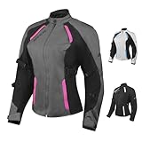 BYKR Damen-Motorradjacke für Damen, Motorsport, Enduro, Biker, Abenteuer, CE-gepanzerte Powersport-Schutzjacken, Grau/Rosa, 4XL