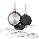 Kordisen 3-teiliges Bratpfannen-Set mit Deckel 20/24/28 cm, Granit Beschichtung Induktion Pfanne, Gesunde Stein Antihaft Kochgeschirr, PFOA Frei