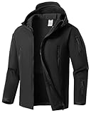 WINKEEY Jacke Herren Softshelljacke Für Herren Arbeitsjacke Winterjacke Fleece Gefüttert Übergangsjacke Wasserdicht Winddicht Warm Outdoorjacke Funktionsjacke,Schwarz L