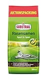 Substral Rasensamen Sport und Spiel, strapazierfähige Rasensaat-Mischung mit Grünfärbung gegen Vogelfraß, 5kg, 250m²