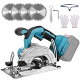 5“ Akku Kreissäge kompatibel mit Makita Akku 18V, 8000 U/min Bürstenlose Kreissäge mit 4 Sägeblättern, Metall-Hilfsgriff, 60 mm (90°), 40 mm (45°) Schnitttiefe, für Holz, weiches Metall (keine Akku)