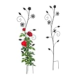 Relaxdays Rankhilfe, 2er Set, Blumendesign, Rosengitter, HBT: 110x34x1 cm, Metall, freistehend, Pflanzgitter, schwarz