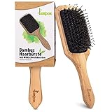 Bambus Haarbürste mit Wildschweinborsten Kopfmassage Haarpflege, Entwirrbürste für lange Haare & Locken von Damen, Herren & Kinder, Massagebürste für die Kopfhaut, Detangler (rechteckig)