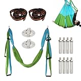 Yoga Hängematte, 20 Pcs Yoga Seil Set Anti-Schwerkraft, 2,5 m Yoga Schaukel Nylon mit 2 Yogagurt 1m, 6 Handgriff, Montagezubehör, Tasche, Aerial Yogatuch Rutschfest, Yoga Bein Stretcher Fitness (Grün)