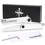 Scandinoff Klappmesser - Aluminiumgriff - Einhandmesser - 80mm Klinge - Taschenmesser - Klingenform „Modern SEAX“ - Sandvik 14C28N Stahl - EDC Messer für Outdoor, Wandern, Camping | Pocketor Slim Alu