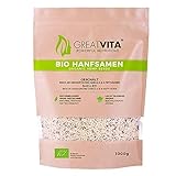 GreatVita Bio Hanfsamen, geschält, 1 kg | DE-Öko-037, reich an Proteinen, Omega-Fettsäuren & Vitaminen | Glutenfrei & in Rohkostqualität