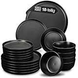 Moritz & Moritz NORDIC Geschirrset 6 Personen - 18-teiliges Steingut Geschirr Set in Schwarz - Skandinavisches Design - Robustes Teller Set 6 Personen für Alltag & Gäste - Kombiservice Geschirrsets