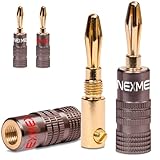 NEXMEX Bananenstecker - 4 Stück Ultimate Steckverbinder als Set - Stecker 24K vergoldet für Lautsprecherkabel - für HiFi Receiver