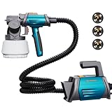Tilswall Farbsprühsystem Shark 800 HVLP Elektro-Farbsprühgerät mit 1300ml Behälter, 120 DIN-s Lackierpistole Elektrisch mit 4 Düsen und 3 Sprühmodi für Innen- und Außenwandfarben (Blau)