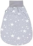 TupTam Baby Strampelsack mit breitem Bund – Unwattierter Schlafsack Baby aus Baumwolle für Frühling & Sommer, Farbe: Weiße Sterne/Grau, Größe: 0-6 Monate