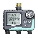 RAINPOINT Bewässerungscomputer 3 Ausgänge, Messingeinlass, Großes LCD-Display Bewässerungsuhr, Automatische Bewässerung Zeitschaltuhr mit Regenverzögertem/Manuellem/Automatischem Modus für Garten