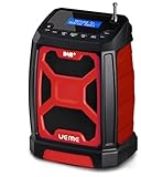 Baustellenradio Mit Akku Aufladbar, Tragbares DAB Plus/FM Radio Mit Bluetooth Lautsprecher, Radiowecker, Starkem Empfang(Rot)