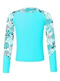 Fldy Mädchen Jungen UV Shirt Langarm UPF 50+ Badeshirt Schwimmshirt Schnelltrocknend Kinder Sonnenschutz T-Shirt Schwimmbekleidung Blaugrün 134-140