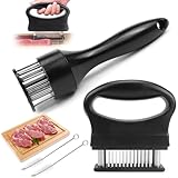 WPPQWP 2 PCS Fleischzartmacher Edelstahl(Rechteckigen und Rund)Mit 2 Reinigungsbürsten, Steaker Fleischzartmacher Kitchen Aid, 48 Klingen+21 Klingen, Für Rind- und Schweinefleisch (Quadratisch + Rund)
