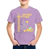 SUPTTING Jungen T-Shirt 3 Birthday Boy Aufdruck Bagger Kran Traktor Baustelle Kurzarm Oberteil Rundhals Shirt Kindergeburtstag Outfit Freizeitshirt Top Geburtstagsshirt Kinderbekleidung
