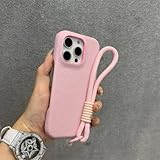 PYYLTTP Hülle für iPhone 13 14 15 16 Pro Max, weiche, stoßfeste Lichee-Muster-Handschlaufe, Handkettenabdeckung für iPhone 11 12 Pro (für iPhone 12 Pro Max/GS Pink)