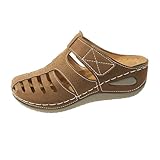 Damen-Sandalen mit geschlossenem Zehenbereich, orthopädische Schuhe mit Fußgewölbeunterstützung, Sommer-Plateau-Hausschuhe, Pantoletten, ausgehöhlte Sandalen, breite Passform, bequeme Slip-On-Slider