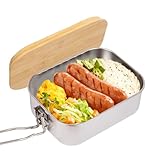 DTYGUIXE Bento Lunchbox Edelstahl Brotdose Erwachsene Vesperdose Silber Metalldose mit Holzdeckel Bento Box für Kindergarten,Schule, Ausflüge, Campingutensilien und Wandern (16 * 12.8 * 5.7cm)