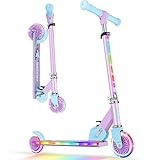 BELEEV V2 Roller Kinder Scooter 6 Jahre, Upgrade mit LED Leuchtenden Rädern, Lenksäule und Deck, Höhenverstellbar, Hinterradbremse, Faltbare Scooter Kinder 4 Jahre Mädchen Jungen, für 3-12 Jahren