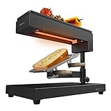 Cecotec Raclette Cheese&Grill 6000 Black. Potencia 600W, Función Grill, Acabado Acero INOX, Termostato Regulable, 2 espátulas de Madera, Parrilla Superior Antiadherente