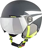 ALPINA ZUPO Visor Q-LITE - Hochwertiger & Leichter Skihelm Mit Kontrastverstärkendem Visier Für Kinder, Charcoal-neon matt, 54-58 cm