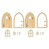 2 Sets 1:12 Puppenhaus-Holztürfenster-Set, Miniatur-Garten-Landhaus-Türdekorationszubehör, DIY-Szenenmöbelzubehör für Puppenhaus