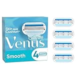 Gillette Venus Smooth Rasierklingen für Rasierer Damen, 4 Ersatzklingen für Damenrasierer mit 3-fach von Schutzkissen umgebener Klinge, die sich der Körperkontur anpassen