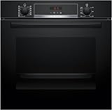 Bosch HBA574BB3, Serie 4, Einbau-Backofen 60 x 60 cm, Pyrolyse-Selbstreinigung, LED-Display-Steuerung, Automatikprogramme, Hydrolytische Reinigungshilfe, 3D-Heißluft für gleichmäßiges Backen, Schwarz