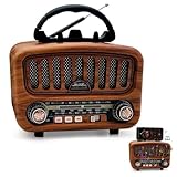 AM/FM/SW Retro Radio mit Bluetooth 5.0, Nostalgie Radios Klein mit 1800mAh Akku, Küchenradio & Kofferradio mit 5-W-Lautsprecher, Unterstützt USB/TF/AUX, Vintage Radio für Zuhause, Büro, Outdoor