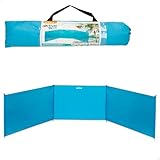AKTIVE Strand-Windschutz, 300 x 75/85 cm, Blau, 3 Paneele, 170T Polyestergewebe, UV30-Schutz, Aluminiumrippen, inklusive 4 Heringe, Tragetasche mit Griff, faltbarer Windschutz (53441)