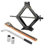 Scherenwagenheber Kit, Auto Wagenheber 2t mit Ratsche Schlüsse, Radmutternschlüssel mit 2 Einsätzen, Auto Heber Handkurbel Rangierwagenheber für PKW SUV, Höhe 105mm bis 385mm