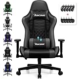 minnouat Gaming Stuhl, Bürostuhl Wippfunktion bis zu 170°, Gaming Chair mit verstellbaren Lendenkissen, Armlehne und Kopfstütze, Gamer Stuhl Bequeme Sitzkissen, Gaming Stuhl 150 kg belastbarkeit