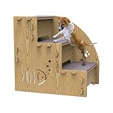 Hundetreppe – Haustierleiter Holz, rutschfeste Rampe | 3-stufige Hunderampe für hohe Betten und Sofas, stabile Treppe für kleine Hunde und Katzen zur Unterstützung im Alter oder nach Verletzungen