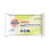 Sagrotan 2in1 Desinfektionstücher mit Zitronenblüten-Duft – Zum Desinfizieren von Händen und Oberflächen – 15 Tücher