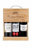 Wein Geschenk Selection Bordeaux - Wein Set Rotwein mit Goldmedaille in Holzkiste - Ideal als Geschenk - Herkunft : Bordeaux, Frankreich (3 x 0.75 l)