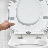 CUQOO Ovaler WC-Sitz mit Absenkautomatik – Schnellverschluss WC-Sitz – O-Form Soft Close Toilettensitz Weiß – Slow Close Toilettensitz mit verstellbaren Scharnieren (klassischer Komfort)