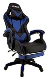 xRace Gaming-Stuhl Hoher Drehstuhl aus Leder mit Lendenwirbelstütze, Kopfstütze und Fußstütze, verstellbar, neigbar, Rennstil (Blau), Größe T (94-115) x B68 x H (124-132), 1A