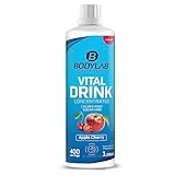 Bodylab24 Vital Drink Concentrated Apfel-Kirsch 1000ml, Getränkekonzentrat zuckerfrei, Zero Sirup, mit Vitaminen und L-Carnitin, Sportgetränk mit wenig Kalorien