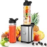 Enfmay Mixer Smoothie Maker - 350W Smoothie Maker to Go mit 2x600ml Flaschen - Tragbarer Edelstahl Blender für Shake - Smoothie und Babynahrung - Silber