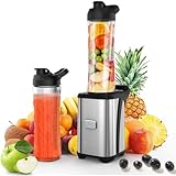 Enfmay Mixer Smoothie Maker - 350W Smoothie Maker to Go mit 2x600ml Flaschen - Tragbarer Edelstahl Blender für Shake, Smoothie und Babynahrung - Silber