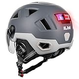 ILM Smart Bluetooth Fahrradhelm Damen Herren mit Visier Warnung Bremse LED Lichtsensor Lichtfunktion Kopfneigen Blinken Auszulösen Modell E3-12LSBT,Bluetooth Grau,S/M