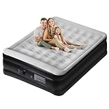 Panana Doppel Luftbett 2 Personen, Aufblasbares Luftmatratze mit eingebauter Pumpe, Aufblasbares Bett Matratze mit beflockter Oberseite, Aufbewahrungstasche für Camping Hause Gästebett 203x152x47cm