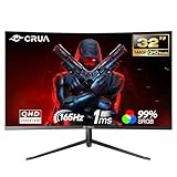 CRUA 32 Zoll Curved Gaming Monitor, QHD (2560 * 1440P) 2K 144HZ 1800R 99% sRGB Professional Color Gamut Computer Monitor, 1msGTG with FreeSync, Low Blue Light, VESA Mountable(HDMI,DP)-Black