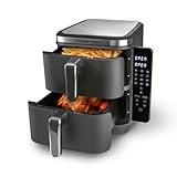 GOURMETmaxx FryUp Vertikale Doppelkammer Heißluftfritteuse | vertikaler Airfryer | klappbares Touchdisplay | 32% platzsparender | Fassungsvermögen 10L | Heißluftfritteuse 2 Kammern
