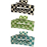 Karierte Haarklammern, groß, kariert, Haarspangen, 10,2 cm, niedliche Haarklammern, modische Haar-Accessoires für dickes, dünnes Haar, für Damen, 3 Stück