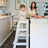 Alavya Home® Stehhilfe NEO I Lernturm Montessori Küchenhelfer StänderI Verstellbare Kleinkind Stufen mit Sicherheitsschiene I Buchenholz I PEFC-Zertifiziert I Made in Europe Weiß