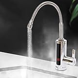 Elektrisch Wasserhahn, 360° Drehbarer LED Wasserhahn mit Durchlauferhitzer Sofort Heizung Durchlauferhitzer Küche Bad Armatur 3000W mit Digitale Wassertemperaturanzeige 220V 50Hz